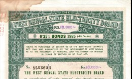 India 1985 West Bengal State Electricity Bonds 4th Series Rs. 10000 # 10345L Inde Indien - Electricité & Gaz