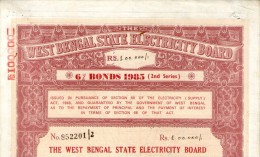 India 1985 West Bengal State Electricity Bonds 2nd Series Rs. 100000 # 10345O Inde Indien - Electricity & Gas