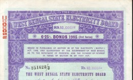India 1985 West Bengal State Electricity Bonds 3rd Series Rs. 10000 # 10345Q Inde Indien - Electricity & Gas