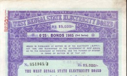 India 1985 West Bengal State Electricity Bonds 3rd Series Rs. 25000 # 10345R Inde Indien - Electricity & Gas