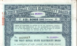 India 1986 West Bengal State Electricity Bonds 3rd Series Rs. 25000 # 10345T Inde Indien - Electricité & Gaz