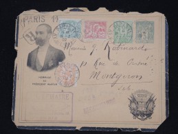 FRANCE- Entier Postal ( Enveloppe ) Repiquage Du Président Carnot En Recom. Réf D10c 1902 - à Voir - Lot P8579 - Bigewerkte Envelop  (voor 1995)