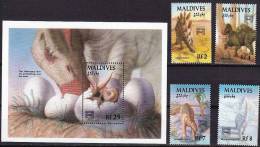 MALDIVES, Prehistoire, Animaux Prehistoriques, (Yvert 1517/20+BF )  MNH, Neuf Sans Charniere - Prehistorisch