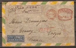 BRESIL. Lettre Recommandée De 1945.  RIO / NEW YORK / EPINAL / COUSSEY Vosges. - Storia Postale