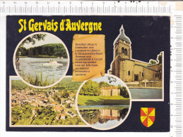 SAINT  GERVAIS  D  AUVERGNE   -   4  Vues  Et   Légende  -   Etang Des  Ouches  -  Eglise  -  Vue  Aérienne  -  Château - Saint Gervais D'Auvergne