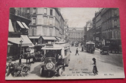 C P Paris La Gare St Lazare Vue Prise  De La Rue Du Havre Autobus - PKW