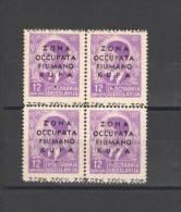 ZONA FIUMANO KUPA 1941 12 D. QUARTINA SOPRASTAMPA NON GARANTITA ** MNH - Fiume & Kupa