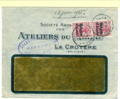Ateliers Du Thiriau La Croyère  18 Juin 1915  Censure De Charleroi - Deutsche Armee