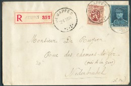 N°288A-320 - 75 Centimes LION + 1Fr.75 KEPI Obl. Sc JEMAPPES Sur Lettre Recommandée Du 9-6-1932 Vers Nederbrakel - 10670 - 1931-1934 Quepis