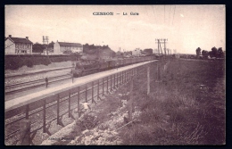 CPA ANCIENNE- FRANCE- CESSON (77)- LA GARE AVEC ANIMATION- TRAIN ET LOCOMOTIVE EN GROS PLAN - Cesson