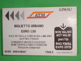 ATM MILANO Metropolitana/Autobus - 1  Biglietto Urbano - Convalidato - Europe