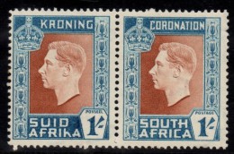 South Africa - 1937 Coronation 1s Pair MISSING HYPHEN (*) # SG 75a - Unused Stamps