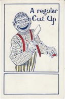 Black Man 'A Regular Cut-up' Man Holds Razor, Barber Theme, C1900s Vintage Postcard - Negro Americana