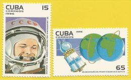 Cuba 1996 3530 - 3531 ** 35 ème Anniversaire Premier Homme Dans L'Espace Cosmonaute Engin Spatial - South America
