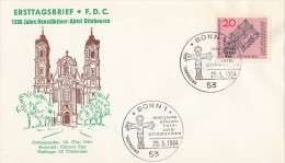 OTTOBEUREN BENEDICTINE ABBEY, COVER FDC, 1964, GERMANY - Abbeys & Monasteries