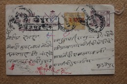 Jaipur State Postal Stationary Tied With  Stamp 33c Yellow-ocre Registered - Jaipur
