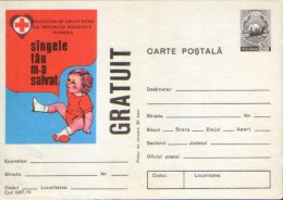 Romania - Postal Stationery Postcard 1974 Unused - Blood Donor - Your Blood Saved Me!  Red Cross Romania - Secourisme