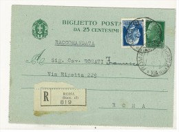 ITALIA REGNO - BIGLIETTO  RACCOMANDATO DA ROMA PER CITTA' ANNO 1940 - Marcophilie (Avions)