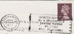 1978 Southampton  GB COVER SLOGAN Pmk SOUTHAMPTON IS A MECHANISED LETTER OFFICE USE POSTCODE  Stamps - Código Postal