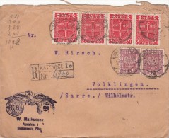 1934 POLOGNE LETTRE RECOMMANDE KATOWICE Pour VOLKLINGEN- SARRE ALLEMAGNE. BELLE VIGNETTE VERSO.  / 392 - Brieven En Documenten