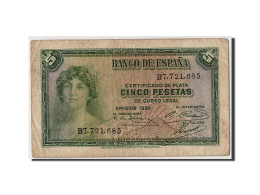 Billet, Espagne, 5 Pesetas, 1935, TB - 5 Peseten