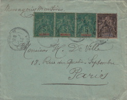 Lettre Reunion ST Denis 5cts Bande De Trois&10cts Pour Paris 1895 - Cartas & Documentos