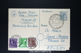 Germany SBZ Postcard Gera To Gent Belgium, Uprated - Postal  Stationery