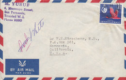 Trinidad & Tobago Air Mail Par Avion SAN FERNANDO 1960? Cover Brief MONROVIA Calif. USA Bird Vogel Oiseau Scarlet Ibis - Trinidad Y Tobago