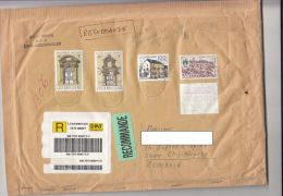 2493FM- NATIONAL LIBRARY, ST TRINITY CHURCH, HOUSE, CHILDREN'S VILLAGE, STAMPS ON REGISTERED COVER, 2001, LUXEMBOURG - Cartas & Documentos