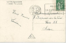 3298 REIMS Principal Marne Carte Postale 30 C Paix Yv 280 Ob 28 7 1937 - Briefe U. Dokumente