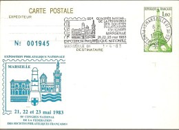 1983 Entier Postal CONGRES PHILATELIQUE MARSEILLE - Overprinter Postcards (before 1995)