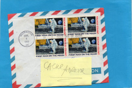 MARCOPHILIE-lettre AVION-USA-pour France Cad 1969-4-stamps-bloc De 4 First Man On The Moon - North  America