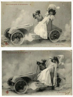 2 CPA Précurseur-1903-série Une Promenade En Automobile-envoyées à Paul Théodon - Collections, Lots & Séries