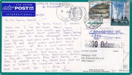New Zealand PPC Christchurch AIRPOST Par Avion Label CHRISTCHURCH 1999 ODENSE Denmark READRESSED (2 Scans) - Airmail