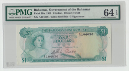 Bahamas 1 Dollar 1965 UNC PMG 64 Pick 18a  18 A - Bahama's