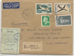 FRANCE - Vf 1970 REGISTERED COVER PARIS To GRAN CANARIAS - Yvert # A39 + A40 + 1504 + Marianne De Cheffer 1536A - Lettres & Documents