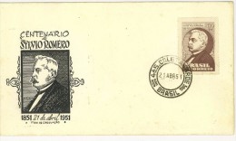 BRASILE - ANNO 1951 - CENTENARIO DE SILVIO ROMERO   FDC - Brieven En Documenten