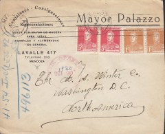 Argentina MAYOR PALAZZO, MENDOZA 1930 Cover Letra WASHINGTON D. C. United States 2x 2 Pairs San Martin Stamps - Cartas & Documentos