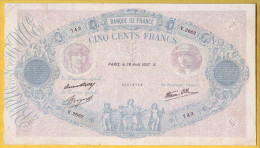 BILLET FRANCAIS - 500 Francs Bleu Et Rose 26-8-1937 TB+ - 500 F 1888-1940 ''Bleu Et Rose''