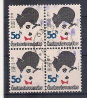 Czechoslovakia 1989  Mi Nr 2981 Ch. S. Chaplin   Block Of 4 (a5p23) - Used Stamps