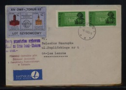 POLAND 1983 TORUN 83 PHILATELIC EXPO FLOWN GLIDER COVER CINDERELLA STAMPS CHELMNO RECEIVER REVERSE - Planeurs