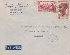 AOF Yvert  30 + 41  Sur Lettre Avion Entête Joseph Hénond Horloger BAMAKO Soudan Français  23/9/1949 - Brieven En Documenten
