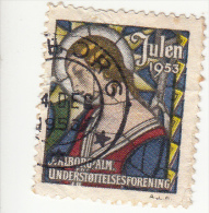 Denemarken Kerstvignet Cat AFA Julemaerker Aalborg Alm. Underst. Jaar 1953 Gestempeld  Dunne Plek - Local Post Stamps