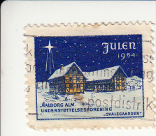 Denemarken Kerstvignet Cat AFA Julemaerker Aalborg Alm. Underst. Jaar 1954 Gestempeld - Local Post Stamps