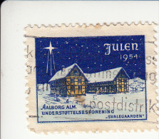 Denemarken Kerstvignet Cat AFA Julemaerker Aalborg Alm. Underst. Jaar 1954 Gestempeld - Lokale Uitgaven