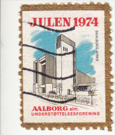 Denemarken Kerstvignet Cat AFA Julemaerker Aalborg Alm. Underst. Jaar 1974/ Nr 1 Van 5 - Local Post Stamps