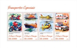 S. Tomè 2013, Special Transport, Motorcycles, Elicopter, Rescue Boat, 4val In BF+BF - Secourisme