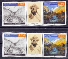 Andorre 599 600 Variété Bleu Violet Et Bleu Mir Triptyque 2004 Neuf ** TB MNH Sin Charnela - Unused Stamps