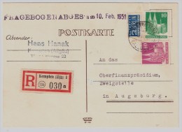 Bi-Zone, 1951,Bauten ,selt Reco-Postkarte,portoger. Bedarf R! , #2962 - Storia Postale