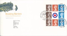 Great Britain FDC Scott #MH285b Booklet Pane Of 8 Machins 2nd (3), 10p (2), 43p (3) With Target Label - Speed Records - 1991-2000 Dezimalausgaben